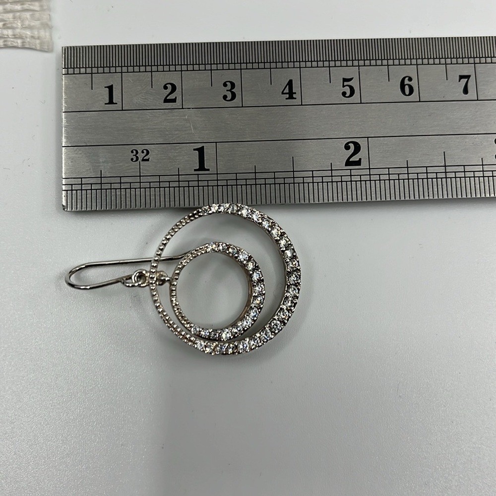 Vintage JCM 925 Sterling Silver CZ Pave Double Hoop Earrings Y2K - Picture 9 of 14